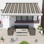 Green Bay 4.5x3M Multi-Stripe Full Cassette Electric Retractable Garden Patio Canopy Awning Remote Controlled