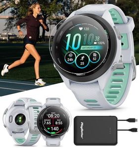 PlayBetter Garmin Forerunner 265S (Whitestone/Neo Tropic) Running GPS Smartwatch | Bright AMOLED Display, Recovery Insights | Bundle HD Screen Protectors & Portable Charger