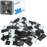 XHF 100 PCS 3/4" Black Self Adhesive Cable Zip Tie Mounts Wire Cable Clips Holders Management Anchors Organizer Holders Squares(HS-101S)