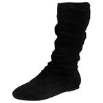 Ladies Mid Calf Boots | Slouch Boots Women | Pixie Boots Women | Ladies Pull On Boots | Rouched Boots for Women | Long Boots for Womens Black