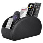 Fintie Remote Control Holder with 5 Compartments, Vegan Leather TV Remote Caddy Desktop Organizer Fits TV Remotes, Media Controllers, Office Supplies, Makeup Brush, Black