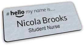 Customised Print Hello My Name is Badge Brushed Silver/Black 76 x 32 mm Dementia Friendly Doctor Student Doctor GP Healthcare Assistant Nurse Practitioner Clinical Medical