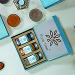 Pure Tree Organic Premium Gift Hamper with Black Pepper, Turmeric, Ginger Powder Gift Box | Festive Celebration Box | Diwali Corporate Gifts in Beautiful Sky Blue Paisley Printed Gift Box