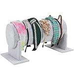 BELLE VOUS Grey Velvet Headband Hoop/Jewellery Organiser Display Stand - H 16.8cm x W 31cm Detachable T Shaped Hair Accessory Holder Storage Rack