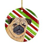 Pug Candy Cane Holiday Christmas Ceramic Ornament