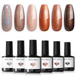 Modelones Fall Gel Nail Polish 6 Colors Chameleon Nude Brown Gel Polish Orange Holographic Pearl Shimmer Glitter Gel Polish Kit Soak Off LED Halloween Nail Art Gel DIY Salon Gift