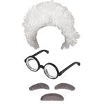 Bohue 4 Pieces Mad Scientist Costume Set Mad Scientist Wig Imitation Fake Beard Eyebrows Funny Glasses Nerd Glasses Old Man Costume Accessories Fancy Dress for Festival Party Cosplay Stage Performance