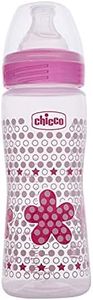 Chicco Well-Being Baby Feeding Bottle, 330ml, 4+ Months | Advanced Anti-Colic Nipple | Soft Silicon Teat | Wide Neck, Anti-Drip Bottle |BPA Free (Pink)