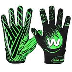 RED WORLD Football Gloves for Kids, Youth and Adult, Receiver Gloves for Boys and Girls, Men and Women, Enhanced Performance (Green, Youth Large)