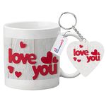 waohhARTZ Valentines Day Gift for Boyfriend Girlfriend Wife Husband, Happy Valentine s Gifts for Him Her - 1 Ceramic Mug - White - 11oz, 1 Key Chain (LOVEYOU_HRT)