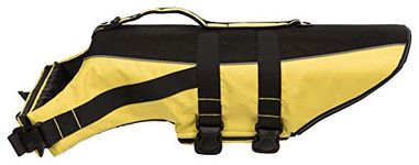 Trixie Life Vest for Dogs, Safety During Water Games & Training, Rescue Handle with 2 D-Rings, Nylon Straps with Snap Locks, Fully Adjustable with Reflective Stripes, (Large, Black/Yellow)