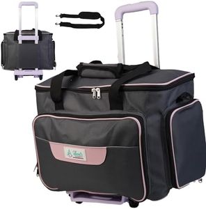Athena's Elements Rolling Sewing Machine Case with 4 Wheels, Sewing Machine Carrying Case, Black with Purple Trim, Detachable Rolling Dolly, Multiple Storage Compartments, Standard Size (Silver Grey)