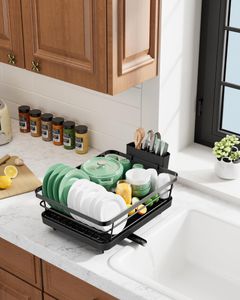 Kitsure Large Dish Drainer Rack – Black, Countertop Drying Organizer