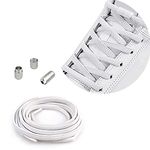 No Tie Elastic Shoelaces - Flat Stretch Shoe Laces with Metal Buckles, Elastic Shoelaces Replacement for Sneakers Kids / Adults Adjustable Laces, Rubber Tieless Laces Elastic for All Shoes - White