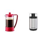 Bodum Brazil French Press Coffee Maker with Borosilicate Glass Carafe, 34 Ounce, Warm Red & Black & Decker CBG110SC Easy Touch Electric Smartgrind Coffee & Spice Grinder, Black