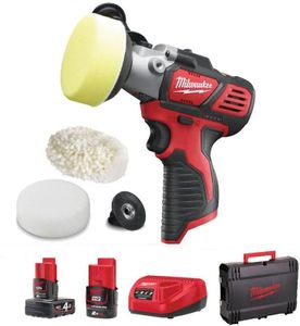 Milwaukee 4933447799 - M12bps - 421 x Polisher/Sander, 2 Speeds (2500/7500 RPM), Max Cap. 76 mm, 1 bat 4.0ah and 1 bat 2.0ah, White|red