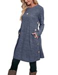 OFEEFAN Womens Long Sleeve Tunic Dres Fall Outfits with Pockets Buttons, Eb- Purple, Large