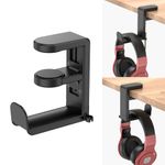 PC Gaming Headset Headphone Hook Holder Hanger Mount, Headphones Stand with Adjustable & Rotating Arm Clamp, Under Desk Design, Universal Fit, Built in Cable Clip Organizer EURPMASK