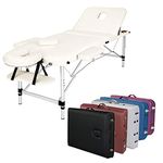 3-Section Aluminum Frame 84 Inch Portable Massage Table with Carry Case, Face Cradle and Arm Rests, for Facial SPA Bed Tattoo Home Therapist (Cream White)