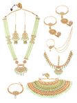 ZAVERI PEARLS Green Meenakari Bridal Necklaces Earring MathaPatti Hand Harness Nose Ring & Armlet Set For Women-ZPFK13178