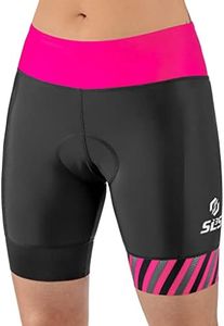 SLS3 Triathlon Shorts Women - Super Comfy 6" Tri Shorts Women Triathalon Shorts - Slim Athletic Fit Womens Tri Shorts FRT, Padded, 2 Pockets (Black/Bright Rose, Large)