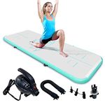 SUDOO 3M Inflatable Gymnastics Mat Tumbling Mat With Electric Air Pump 10cm Thick Air Floor Practice Gymnastics Workout Mat Practice for Home Use Gym Yoga Outdoor Beach (3M Green)