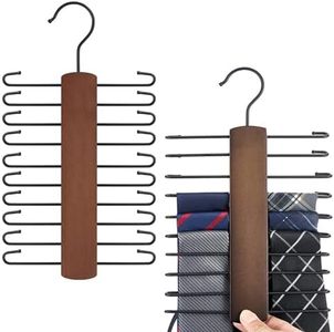 Vueinrg 2 Pièce Porte Cravate en Bois, Rangement Ceinture Rotatif à 360 Degrés Cintre Ceinture avec 20 Crochets pour Cravates, Écharpe, Ceintures, Accessoires
