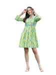 Stylum Women's Tropical Printed Cotton A-Line Dress (DRSICEPOP44_Green, XXL)