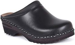 Troentorp Clogs, Monet Bastad Slip On Closed Toe Non Slip Womens Leather Wooden Nursing Chef Work Swedish Clogs, Black, 40 EU