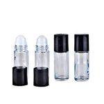 Constore 4 PCS 30ML Deodorant Glass Roller Bottles with Plastic Roller Ball Black Cap Leak-Proof Massage Roll On Bottles Containers