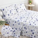 EnvioHome King Size Bed Sheets, 4-Piece Natural 100% Cotton Sheets King, Soft Light Breathable Luxury Percale Weave Hotel Quality Floral Bed Sheets King Size, 15" Deep Pocket King Bed Sheets, Lavender