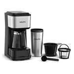 KRUPS: 2 Cup Coffee Maker Simply Brew Stainless Steel, Drip Coffee Maker 14 Ounce Thermal Travel Tumbler, Glass Carafe, 650 Watts Drip, French Press, Espresso, Pour Over, Cold Brew Black