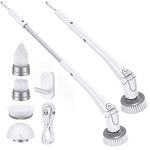 Tilswall Milford Spin Scrubber, Cordless Grout Shower 360 Power Bathroom Cleaner With 4 Replaceable Rotating Brush Heads, Tool- Adjustable Extension Handle For Tile, Floor, Bathtub (White), pack of 1