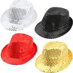 SGBETTER 4 Pack Sequins Fedora Hat Western Sequin Fabric Fedora Hat for Men Women Latin Jazz Mardi Gras Cosplay Prom Costume Party Accessory, 4 Colors