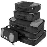 Savisto Packing Cubes 6 Piece Set, Durable & Lightweight Travel Essentials For Suitcases - Includes 1 XL, 2 L, 2 M, 1 S - Available in 8 Stylish Colours - Black