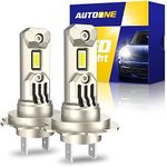 AUTOONE H7 LED Headlight Bulbs, 400% Brighter 1:1 Mini Size LED H7 Light Bulbs, Plug and Play with Turbofan No Adapter Required, Super Bright H7 Halogen Replacement Bulb 6000K White, Pack of 2