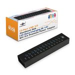 Vantec 13-Port USB 3.0 Hub, Aluminum, Full Powered, Mountable, with All Ports Data & Charging up to 1.5A, BC 1.2, Premium 12V/5A Power Adapter (UGT-AH131U3-BK)