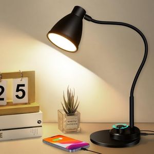 Eocean Desk Lamp for Home Office, Study Reading Lamp with USB Charging Port, Dimmable Bedside Lamp with Intelligent Induction Auto, Neck Flexible LED Desk Light for College Dorm Room, 5 Color Modes