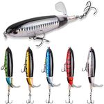 5PCS Topwater Crankbait Bass Fishing Lure with Topwater Floating Rotating Tail, Artificial Hard Bait Fishing Lures Swimbaits Bass Lures with Barb Treble Hooks (5PCS Medium Size (4.33IN/0.56OZ/PC))