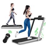 GYMAX Folding Treadmill, 2-in-1 Motorized Treadmills with Adjustable Speed, Bluetooth Build-in Speakers and LED Display, Running & Walking Machine(Silver)