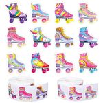 Whaline 1000Pcs Roller Skate Stickers Roll 12 Designs Retro Hip Hop Theme Roller Skating Self-Adhesive Decorative Decals for Kids 80s 90s Birthday Party Decor Supplies