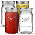 Ball Wide Mouth Mason Jars 32 oz. (12 Pack) - Quart Size Jars with Airtight Lids and Bands for Canning, Fermenting, Pickling, or DIY Decors and Projects - Bundled with Peaknip Jar Opener