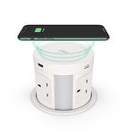 Automatic Pop up Outlets for Kitchen Worktops, THOWALL Pop up Plug Socket with Wireless Charging 2 USB-A Ports, Surge Protection, 4UK Plug, 1RJ45 Port, 1 HDMI Port