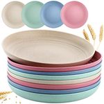 Nicunom 16 Pack Lightweight Wheat Straw Plates, 8" Unbreakable Dinner Plates, Dishwasher Microwave Safe Plates Dishes, Reusable Plate for Fruit Snack Container