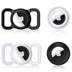 Dog Tag AirTag Case for Apple Air Tag Holder Pets Dog Collar Cat Loop Protective Silicone Airtags Cover Non-marking Stickers Stick-on Air Tags Accessories for Bike Car TV Remote (Black+White, 4Pack)