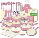 NutriChef 54-Piece Kitchen Cookware Set – Complete Non-Stick Ceramic Pots and Pans Set with Utensils, Bakeware, and Knife Set, Gas, Electric & Induction Compatible, Blush Pink Kitchen Essentials