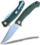 Folding knife-Pocket knife-micarta Handle-D2 steel-Folding Knife for EDC-Everyday Carry Knife for Men Women-Indoor Outdoor Gift (Green)