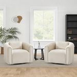 ANJ Swivel Barrel Chair Set of 2 with Plump Pillow, Modern Channel Dutch Velvet Accent Chair, Comfy Round Armchair, Swivel Accent Chair for Nursery Living Room Bedroom (Beige)