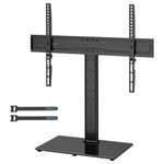 BONTEC Universal Table Top Pedestal TV Stand with Bracket for 32-65 inch LCD/LED/Plasma TVs, Height Adjustable TV stand with Tempered Glass Base & Cable Management, Holds 45 KG & Max.VESA 600x400mm