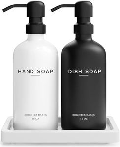 Luxury Glass Hand and Dish Soap Dispenser Set by Brighter Barns - Kitchen Soap Dispenser Set with Tray - Soap Dispenser for Kitchen Sink - Farmhouse Kitchen Counter Decor, Home Decor (Black/White)